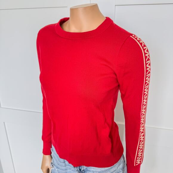 Michael Kors, Original Red Crewneck Sweater w Gold MK on Arms-Women’s Size Small - Picture 7 of 8